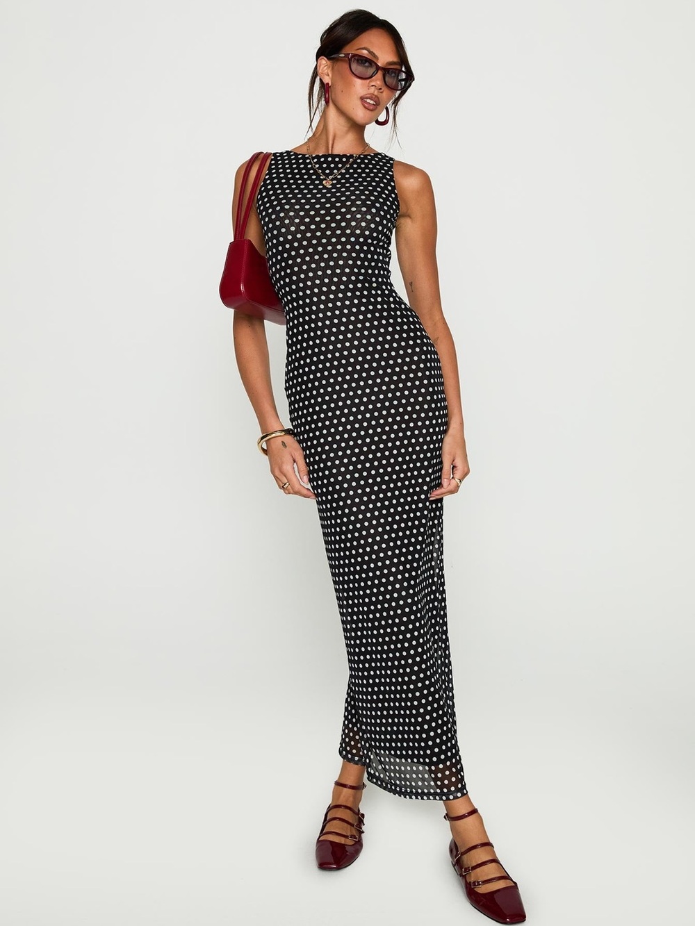 Princess Polly Top Of Mind Maxi Dress Black Polka Dot - Picture 1 of 5